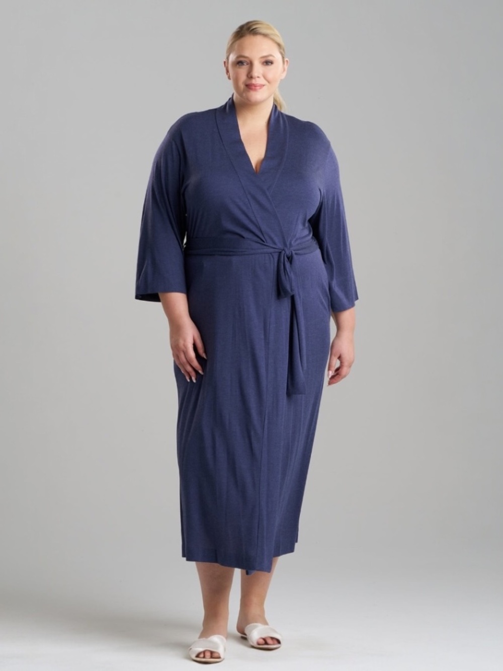 Natori Shangri-La Tencel Robe in heather night blue Size XXL